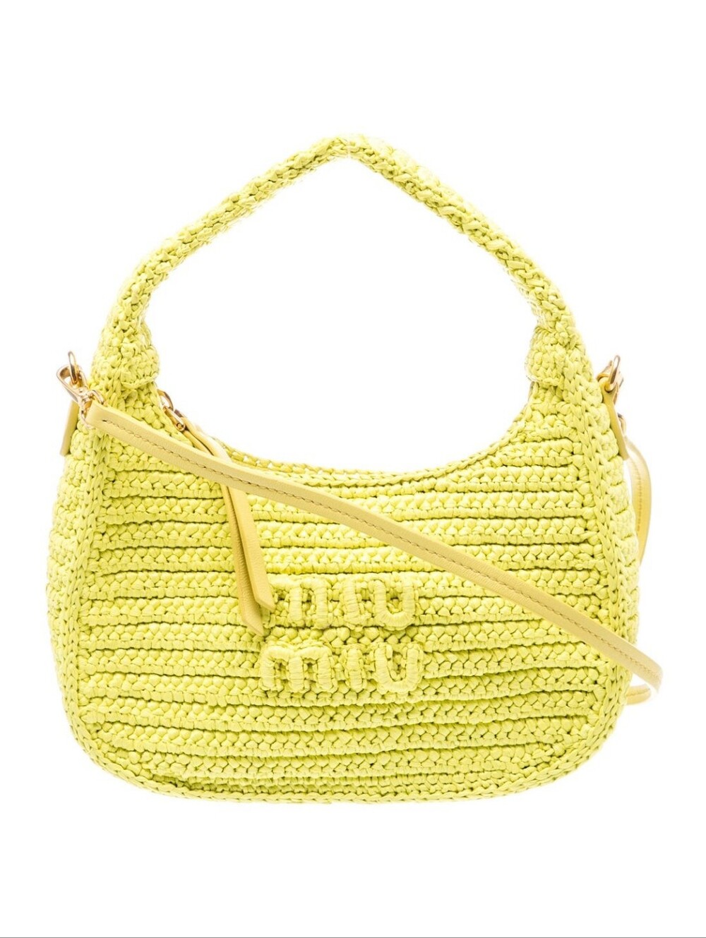MIU MIU WANDER CROCHET MINI HOBO BAG TWO WAY IN CITRON/LIME GREEN